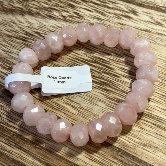 Faceted Rose Quartz Rondelle Shape Natural Healing Crystal Stretch Bracelet - Picture 3 of 5